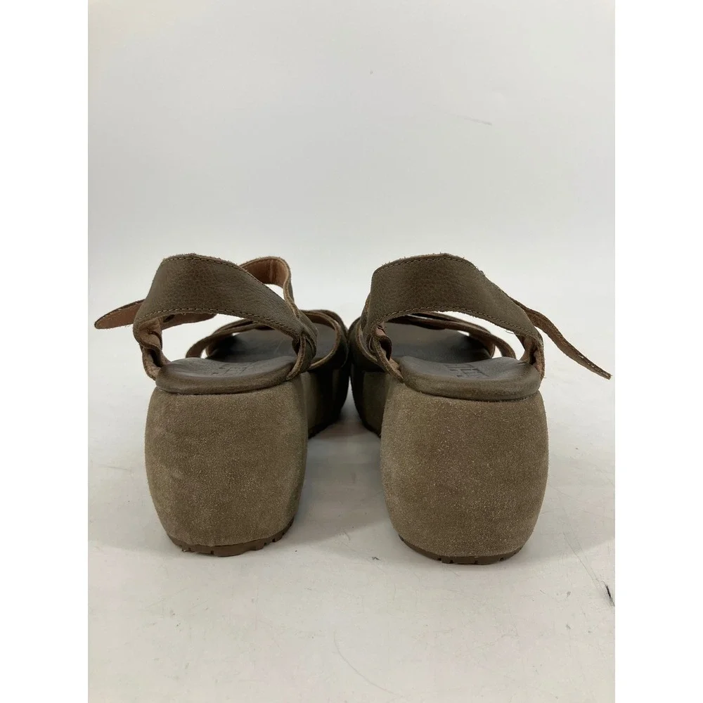Gee Wawa Platform Wedge Sandals Womens 8.5 Olive Brown Leather Suede
